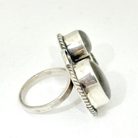Labradorite and Faceted Green Amethyst Sterling Silver Statement Ring - Size 8 - Picture 2 of 10